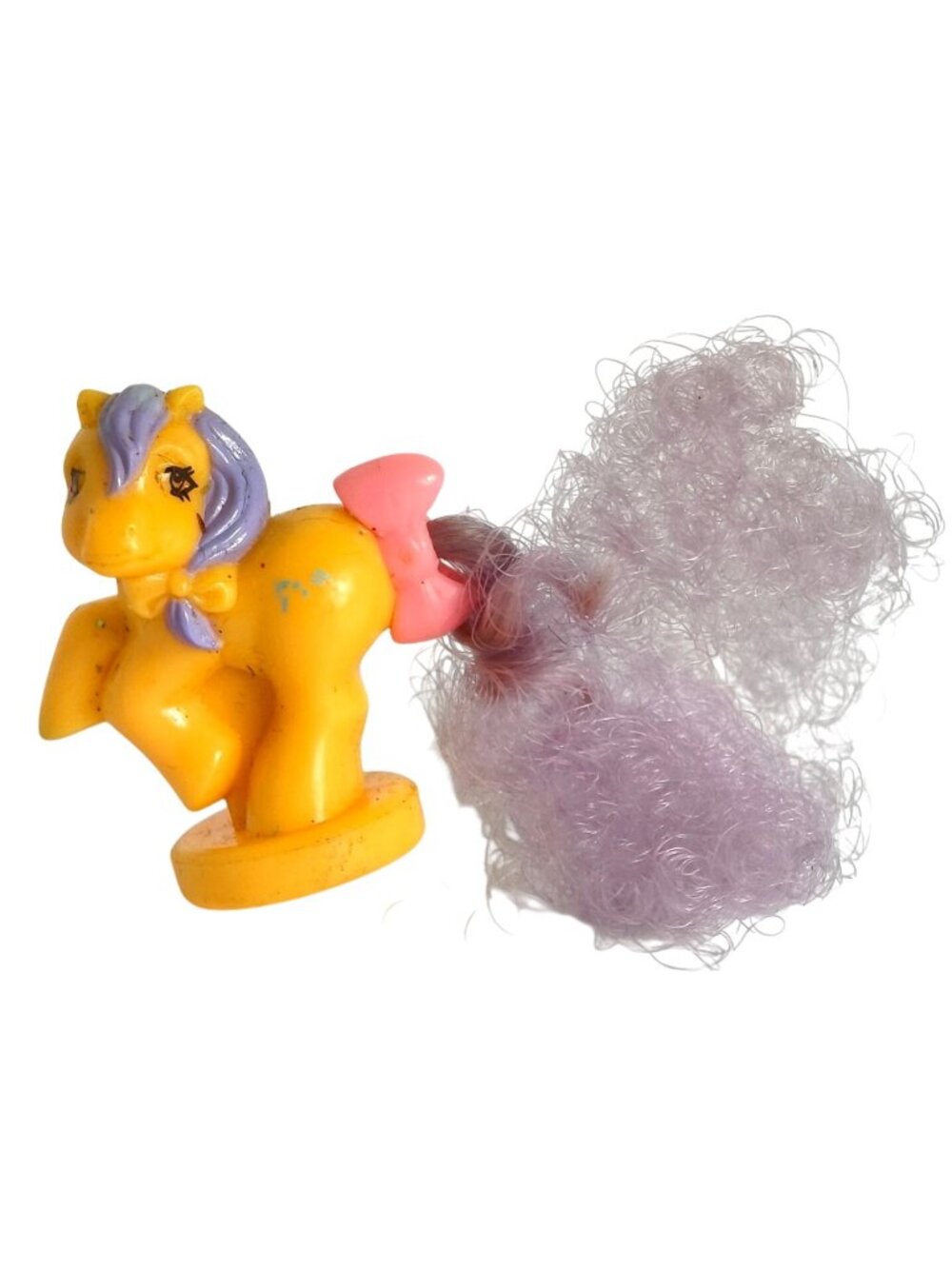 Vintage MLP G1 80's Petite Ponies Clock Yellow Pony Figure Purple Hair Pink Bow